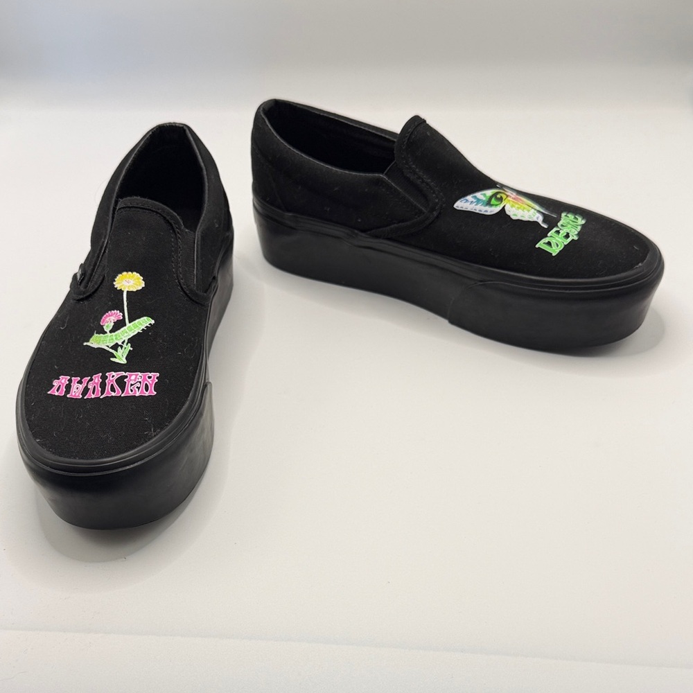 Vans Black Platform Slip-On Stackform Sneakers Awake Desire 8 W 6.5 M Shoes